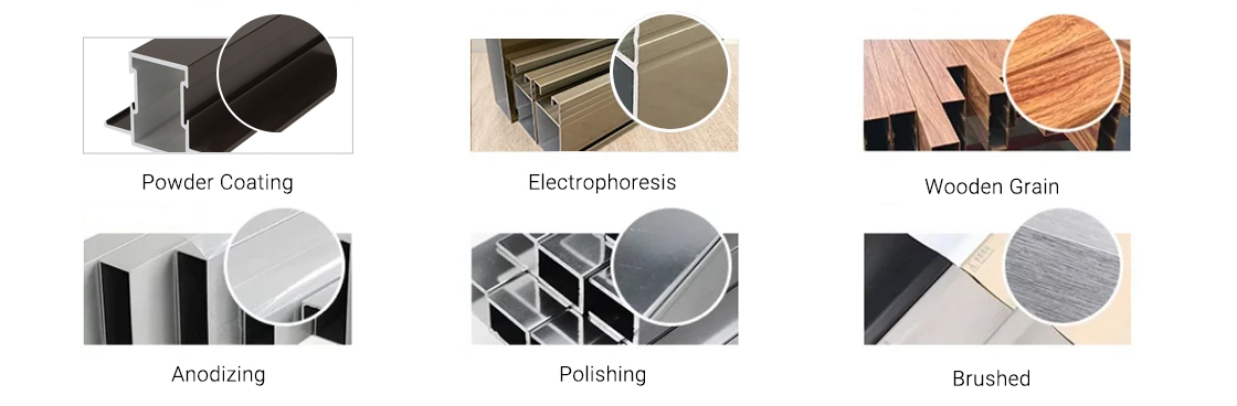 aluminium glass door profile with different finishings