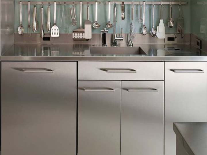 stainless steel cabinets.