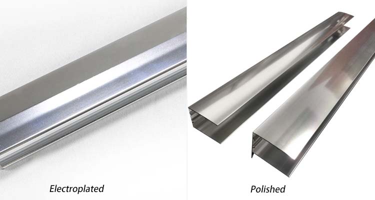 electroplated vs. polished aluminium shower profiles