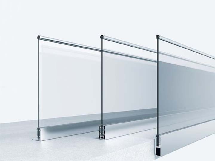 Frameless glass extruded aluminium rails